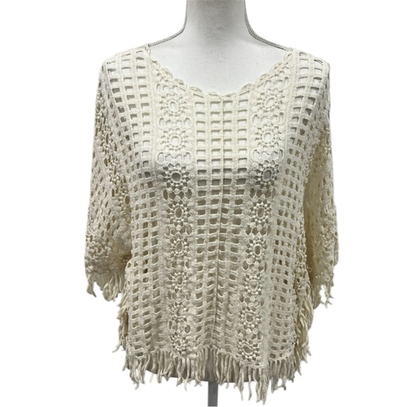 Step In Style Cream Boho Crochet Fringe Scoop Neck Tunic - Picture 4 of 12